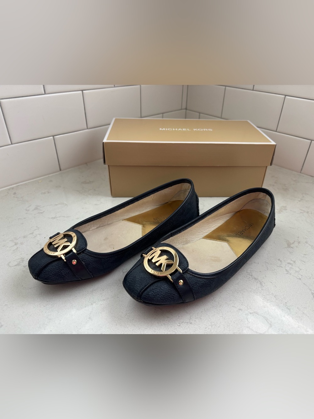 Michael Kors Dark Navy Fulton Moc Flats Logo Round-Toe Ballet Flats - Size 8